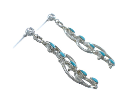 Navajo Authentic Turquoise Sterling Silver Post Dangle Earrings NX11671